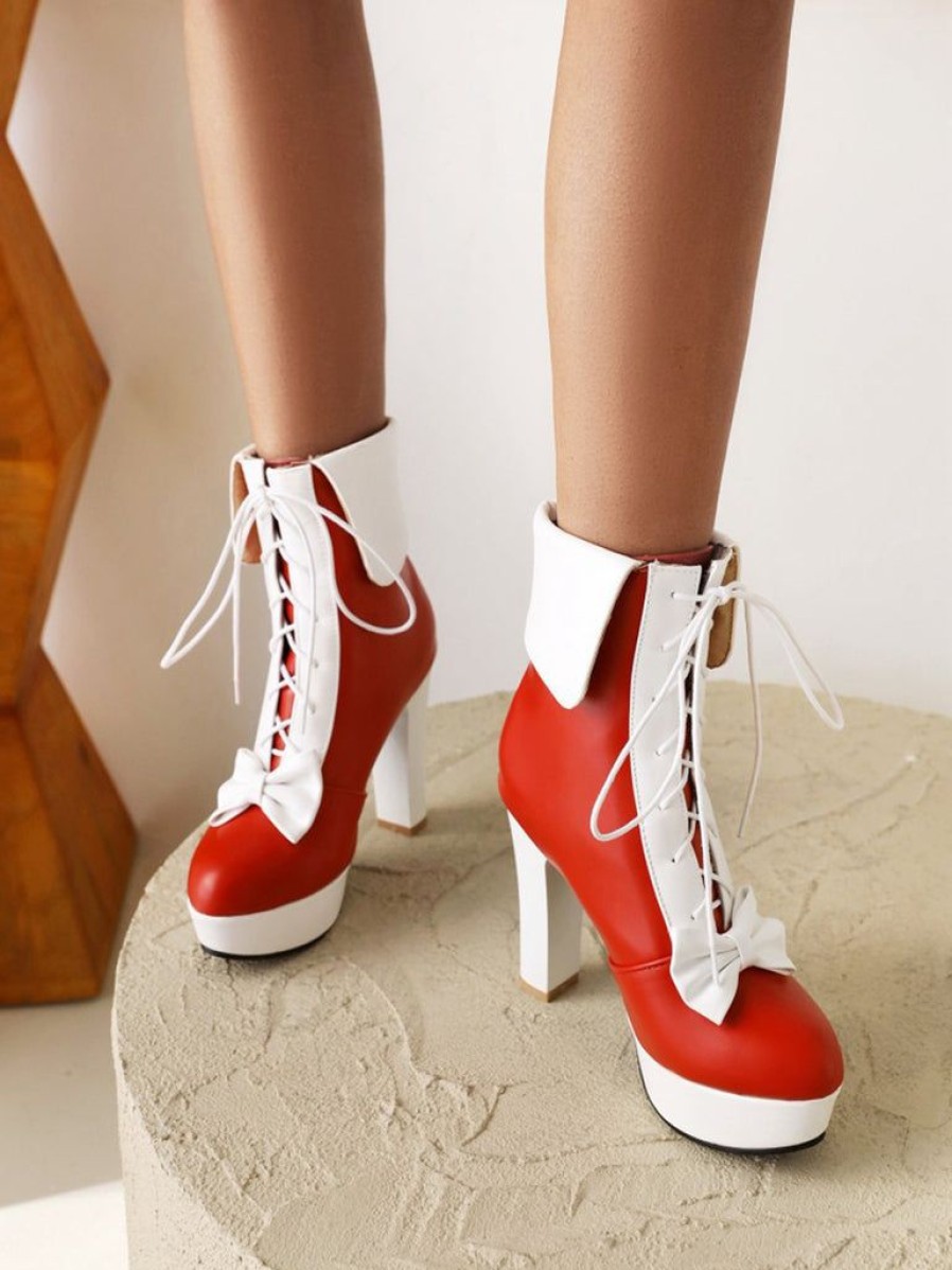 Shoes Retro Stage | Christmas Pointed Toe Side Zip High Heel Low Boots