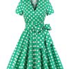 Clothing Retro Stage | [Plus Size] 1950S Polka Dots Waist Tie Lapel Dress