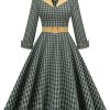 Clothing Retro Stage | 1950S Plaid Lapel Belt Swing Dress Yellow & Black