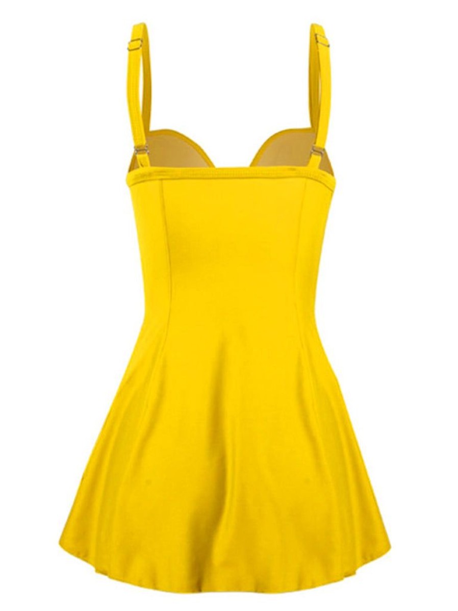 Clothing Retro Stage | 1960S Spaghetti Strap Skirted Swimsuit Yellow