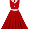 Clothing Retro Stage | 1950S Lapel Polka Dots Sleeveless Belted Dress