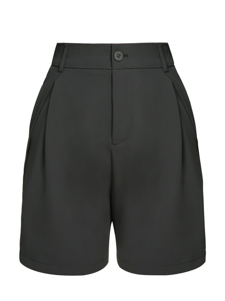 Clothing Retro Stage | 1950S Solid Vintage Shorts Dark Gray