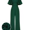 Clothing Retro Stage | [Pre-Sale] 1930S Solid V-Neck Jumpsuit Green