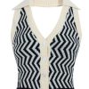 Clothing Retro Stage | 1950S Knitting Stripes Halter Button Tops Black