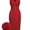 Clothing Retro Stage | 1960S Dots V-Neck Pencil Dress Red