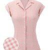 Clothing Retro Stage | 1950S Gingham Plaid Lapel Shirt Pink