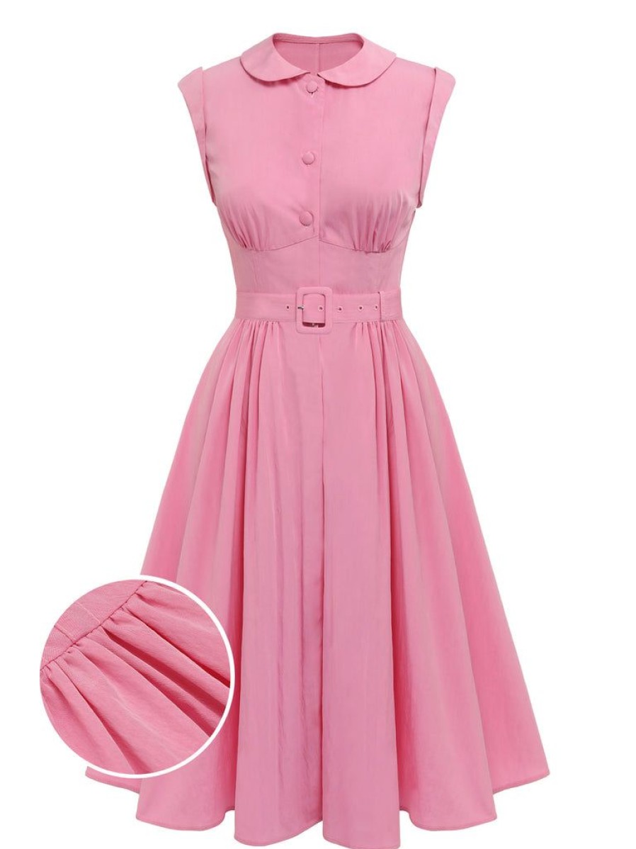 Clothing Retro Stage | 1950S Doll Collar Solid Dress Pink