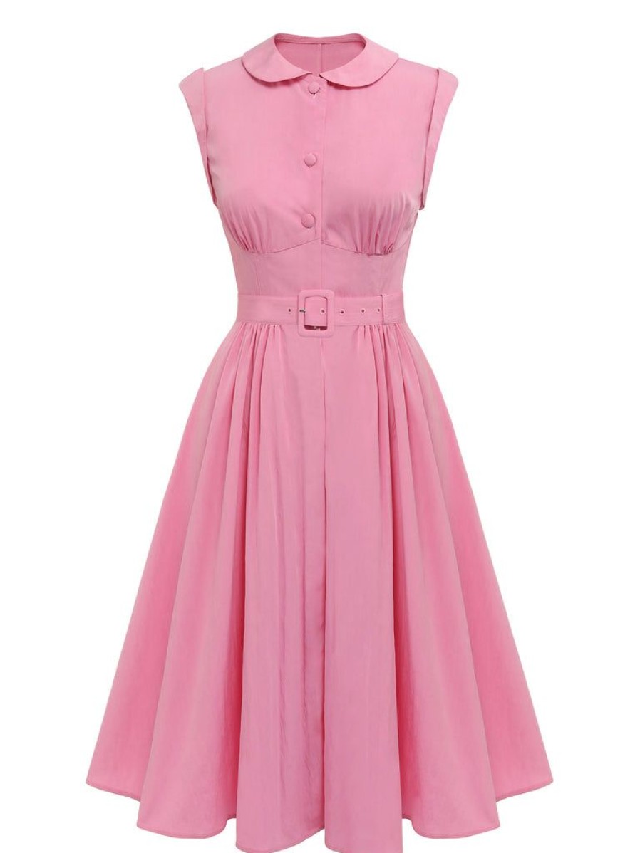 Clothing Retro Stage | 1950S Doll Collar Solid Dress Pink