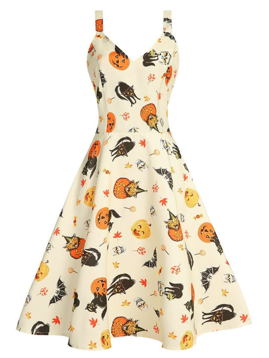 Clothing Retro Stage | 1950S Halloween Cap Costume Dress Beige