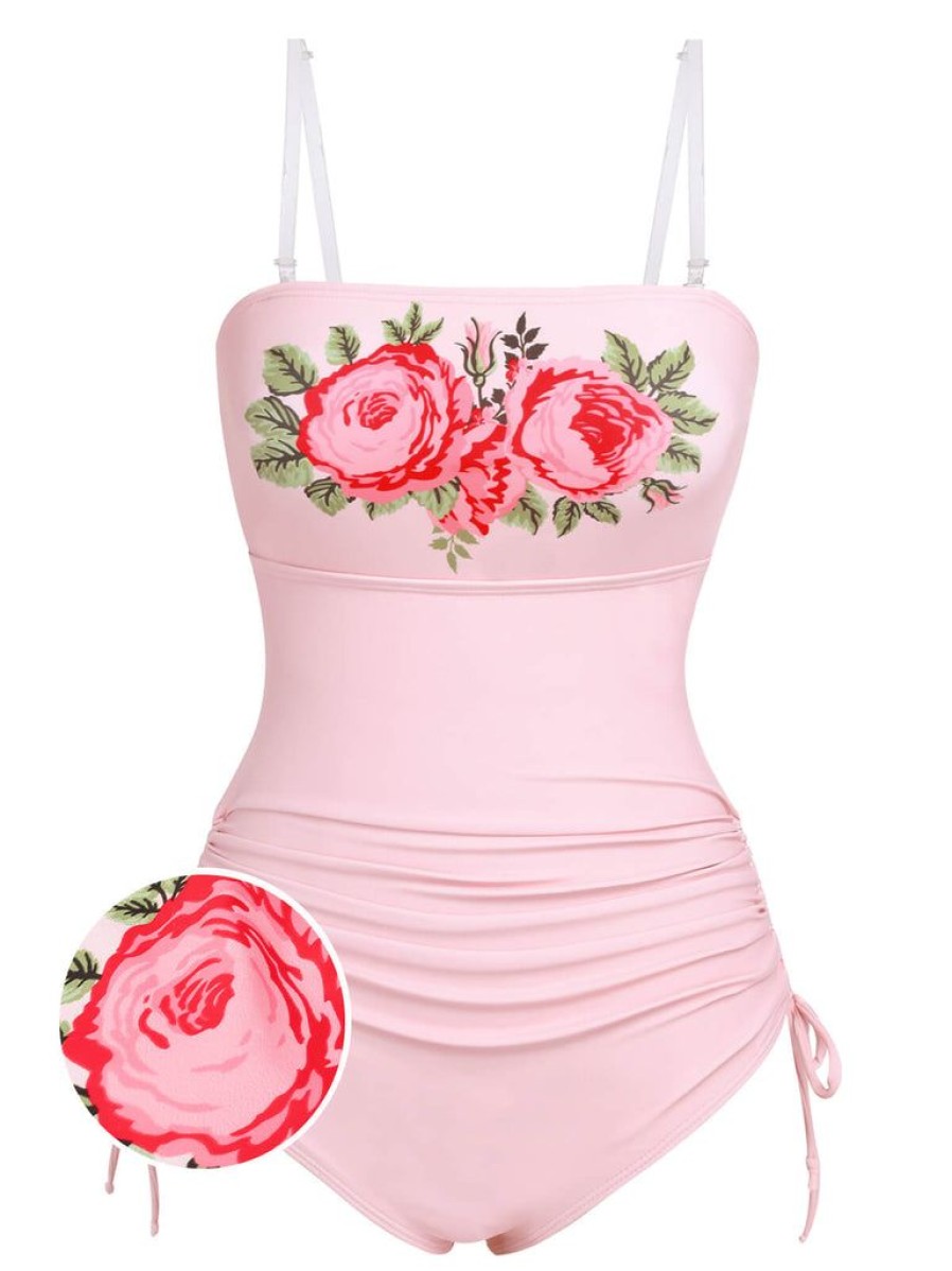 Clothing Retro Stage | 1940S Rose Halter One-Piece Swimsuit Pink