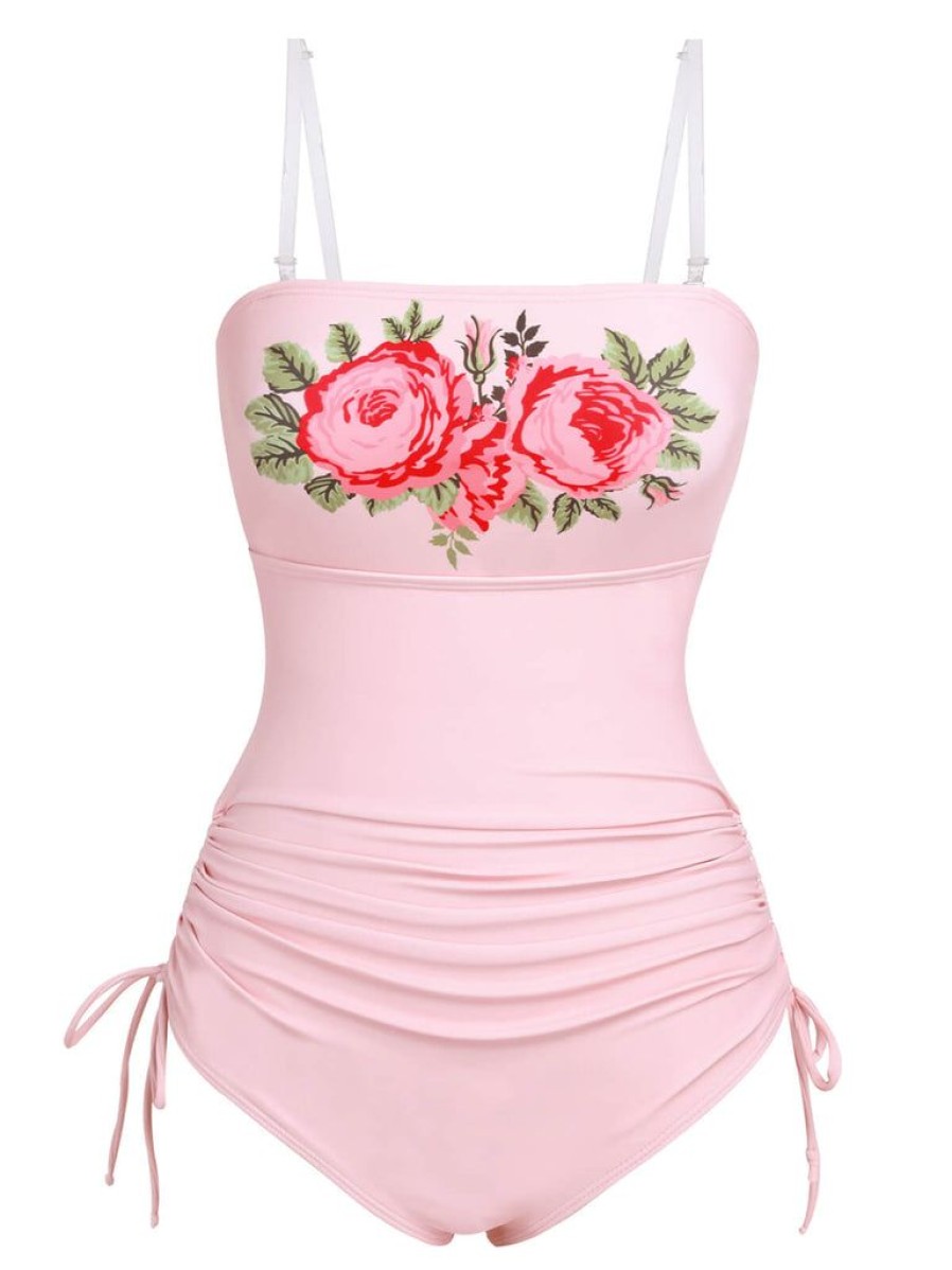 Clothing Retro Stage | 1940S Rose Halter One-Piece Swimsuit Pink