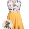 Clothing Retro Stage | 2Pcs 1950S Embroidery Top & Pockets Shorts Yellow