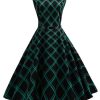 Clothing Retro Stage | 1950S Plaid Belted Swing Dress Green