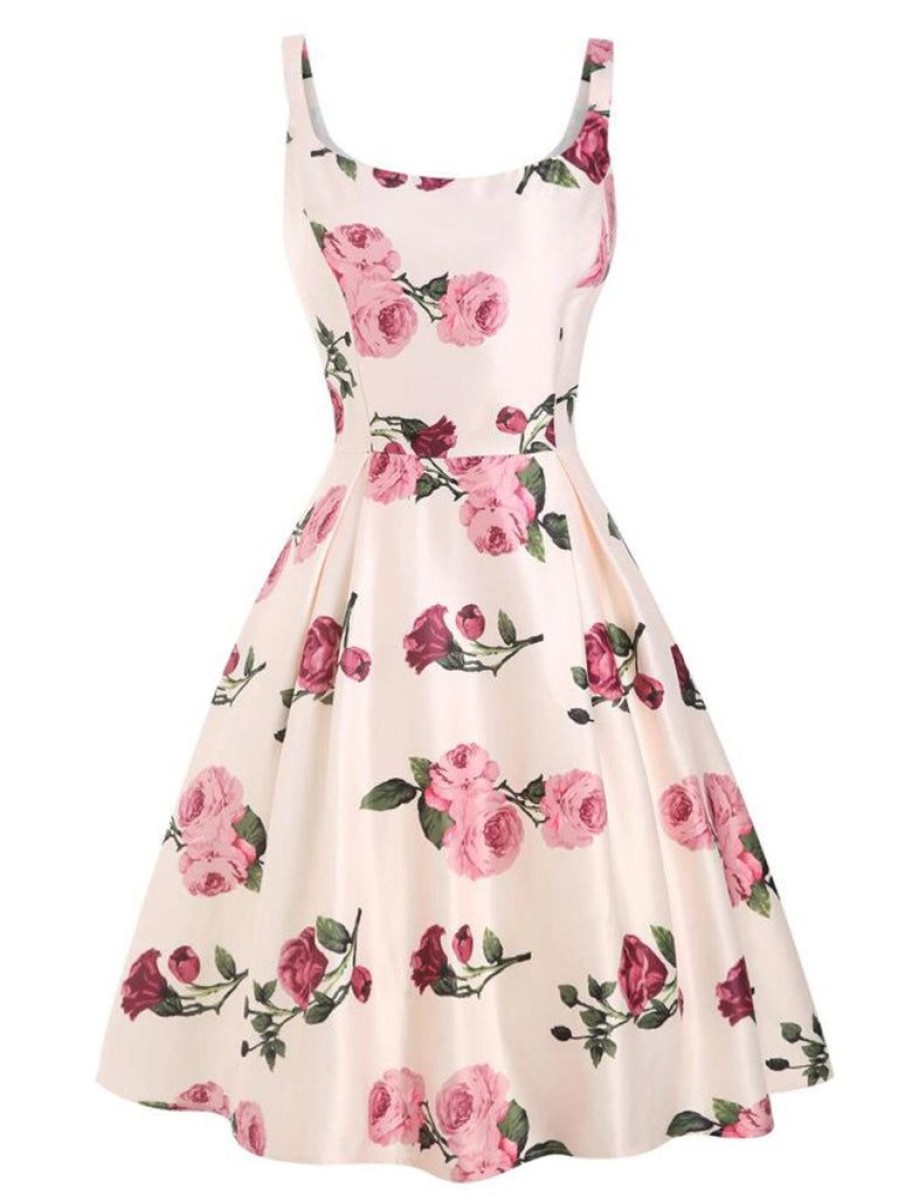 Clothing Retro Stage | 1950S Rose Floral Swing Dress Pink