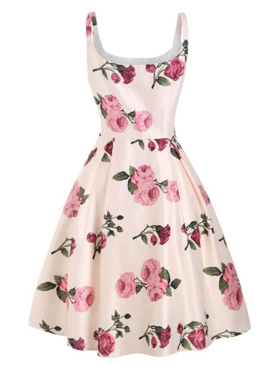 Clothing Retro Stage | 1950S Rose Floral Swing Dress Pink