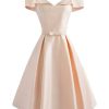 Clothing Retro Stage | 1950S Cold Shoulder Satin Bow Dress Pink