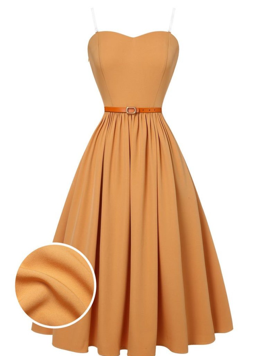 Clothing Retro Stage | 1950S Bandeau Umbrella Dress Apricot Yellow