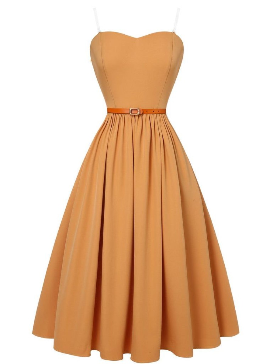 Clothing Retro Stage | 1950S Bandeau Umbrella Dress Apricot Yellow