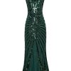 Clothing Retro Stage | 1920S Sequin Art Deco Maxi Dress Green