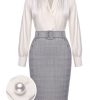 Clothing Retro Stage | 1960S Ivory Solid Blouse & Gray Retro Skirt Ivory & Gray