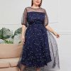 Clothing Retro Stage | [Plus Size] 1930S Constellation Mesh Dress Dark Blue