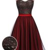 Clothing Retro Stage | Red 1950S Strap Patchwork Gauze Dress Wine Red