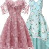 Clothing Retro Stage | 2Pcs 1950S Ruffle Dress & Floral Embroidery Dress