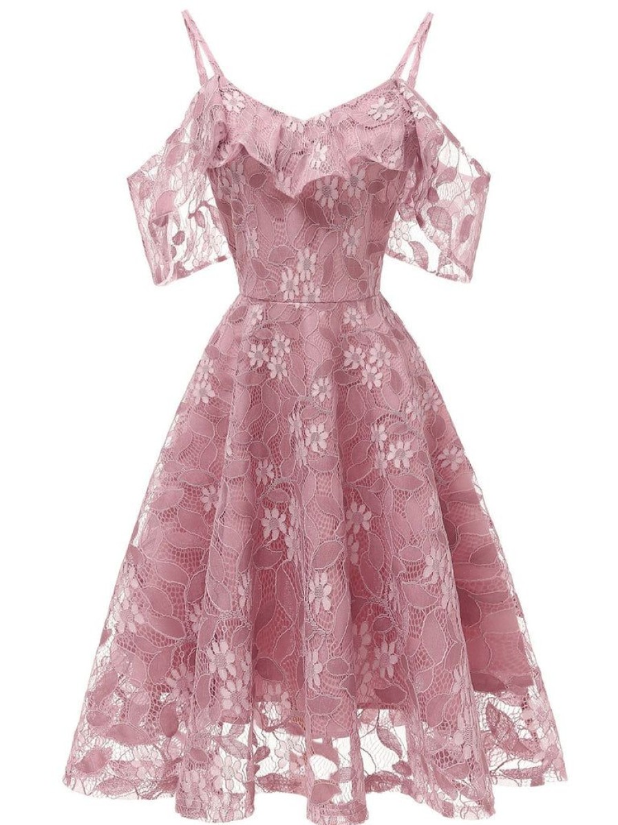 Clothing Retro Stage | 2Pcs 1950S Ruffle Dress & Floral Embroidery Dress