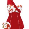 Clothing Retro Stage | 1950S One-Shoulder Ruffle One-Piece Swimsuit Red