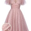 Clothing Retro Stage | 1950S Star Sequin Lace Swing Dress Pink