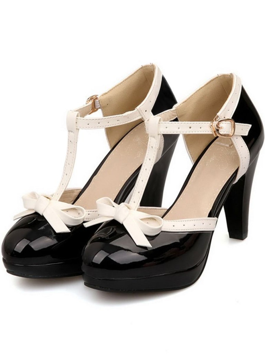 Shoes Retro Stage | Retro Bow Decor High Heel Shoes