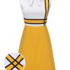 Clothing Retro Stage | 1960S Bowknot Patchwork Dress White & Yellow