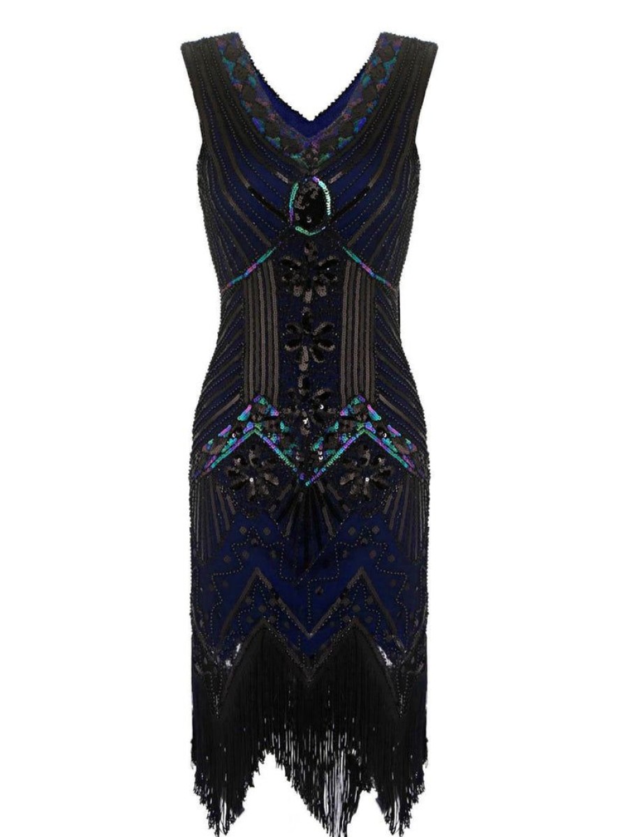 Clothing Retro Stage | 1920S Sequined Flapper Dress Blue