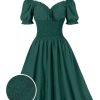 Clothing Retro Stage | 1950S Solid Smocked Waist Off-Shoulder Dress