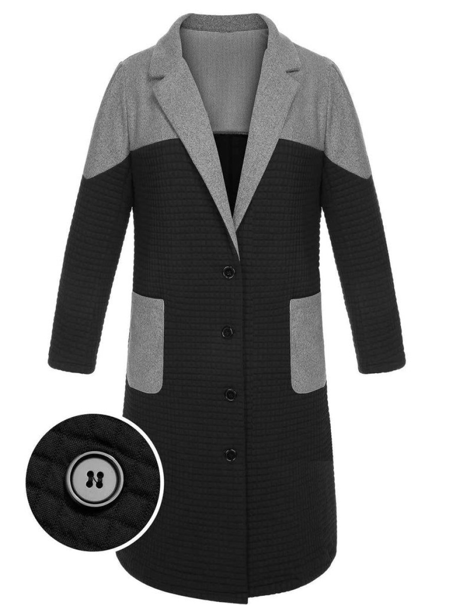 Clothing Retro Stage | [Plus Size] 1940S Patchwork Lapel Coat Black & Gray