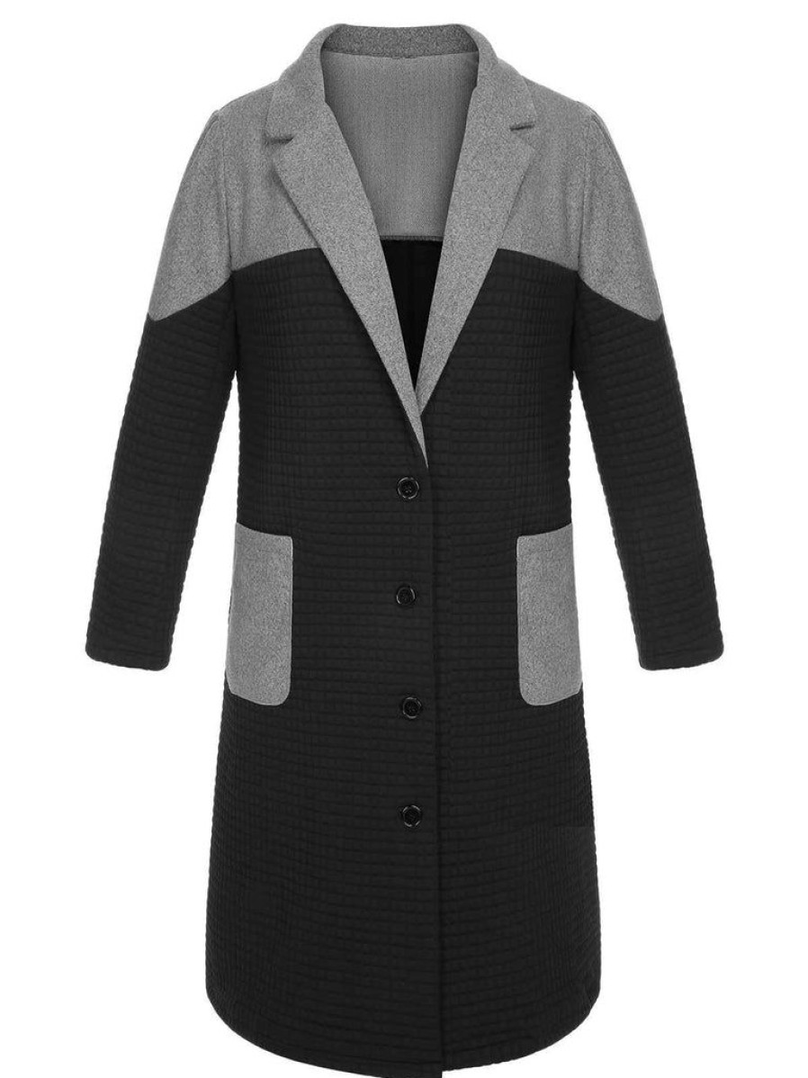 Clothing Retro Stage | [Plus Size] 1940S Patchwork Lapel Coat Black & Gray