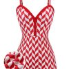 Clothing Retro Stage | 1950S Diamond Plaid Heart Collar Swimsuit Red