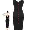 Clothing Retro Stage | 1960S V-Neck Solid Bodycon Dress Black