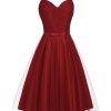 Clothing Retro Stage | 1950S Spaghetti Lace Bow Swing Dress Red