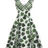 Clothing Retro Stage | 1950S Plaids Patchwork Swing Dress Green