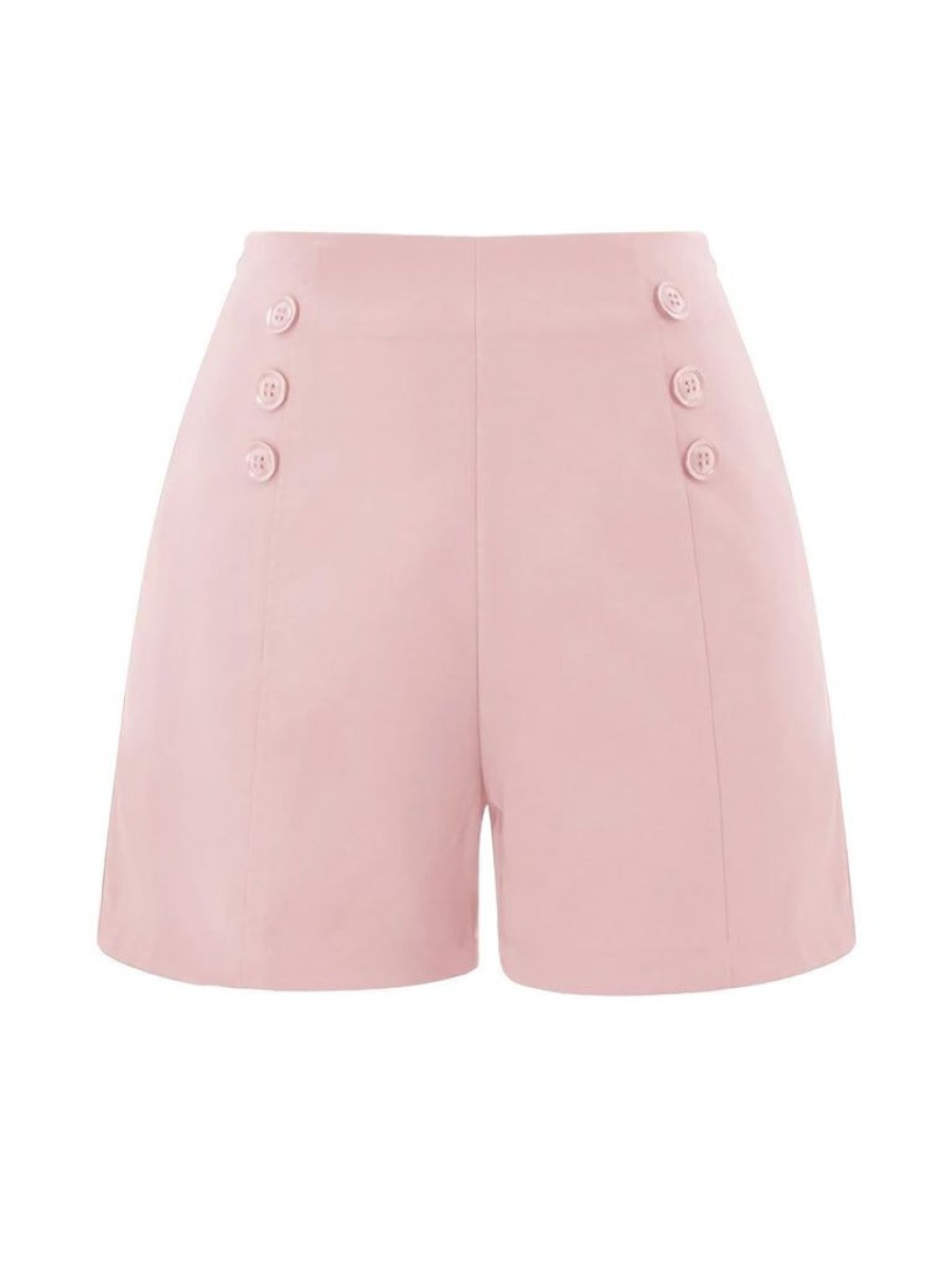 Clothing Retro Stage | 1950S Button Solid Shorts Pink