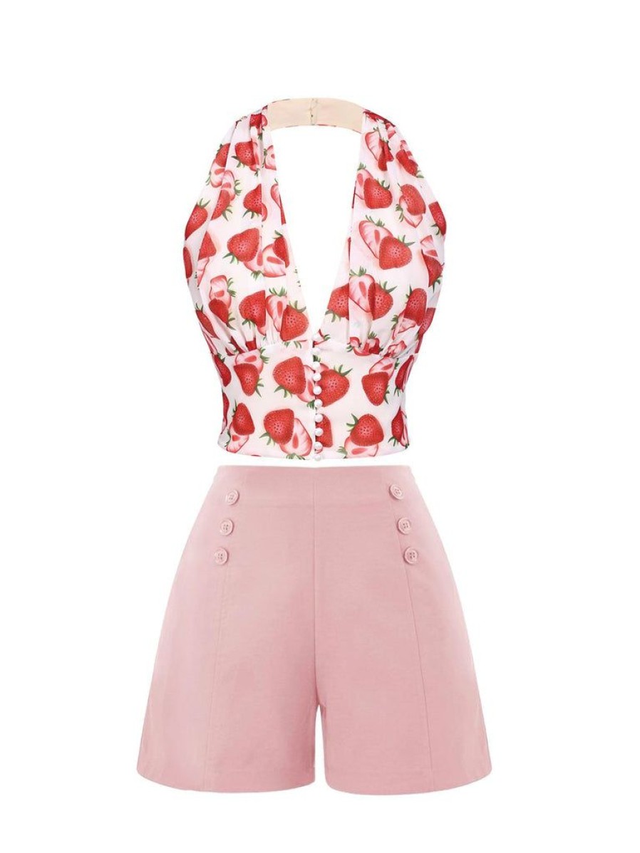 Clothing Retro Stage | 1950S Button Solid Shorts Pink