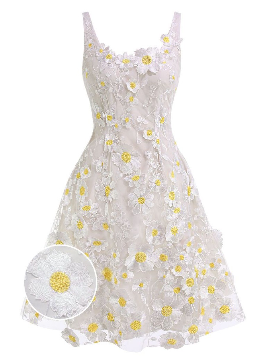 Clothing Retro Stage | 1950S Daisy Dreamer Vintage Dress White