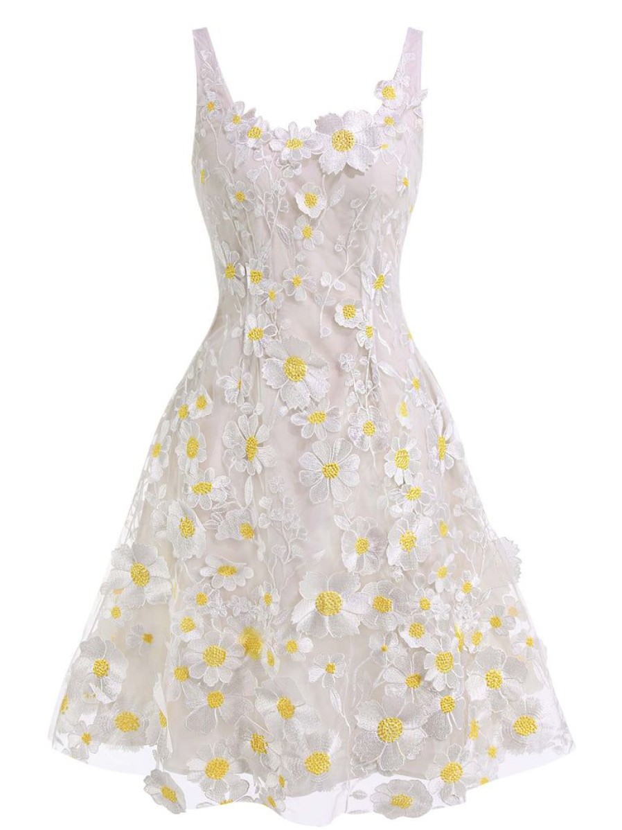 Clothing Retro Stage | 1950S Daisy Dreamer Vintage Dress White