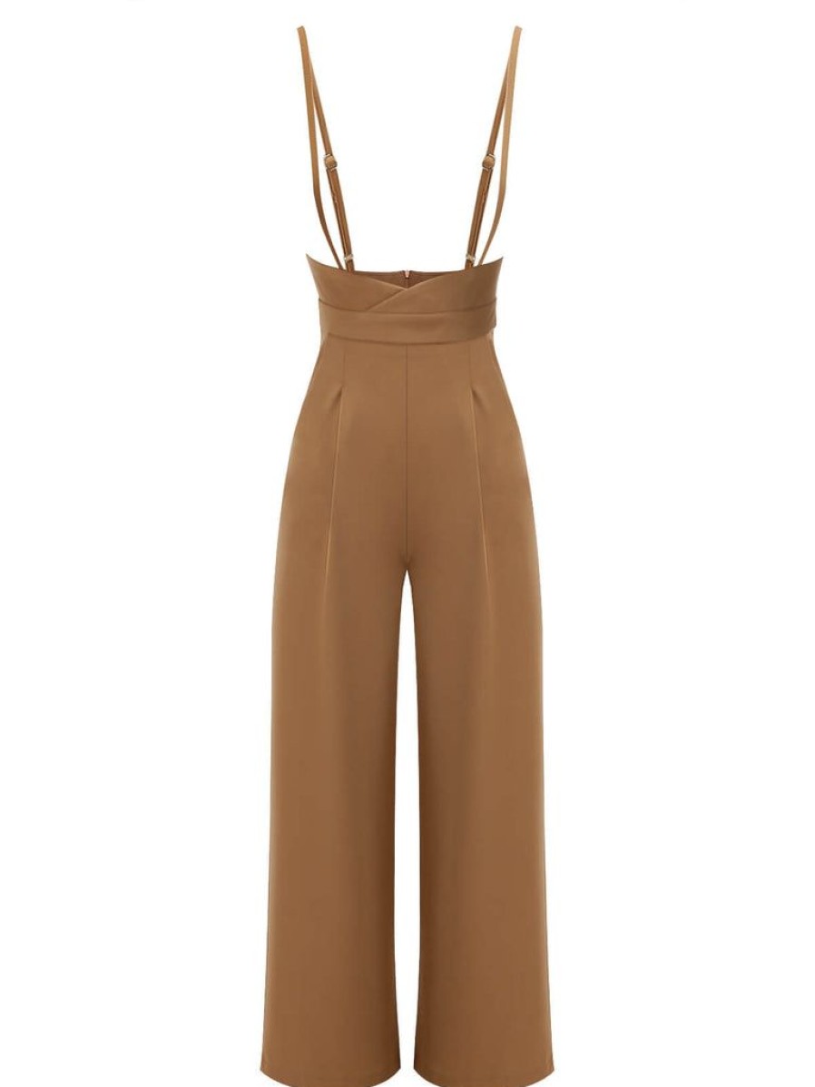 Clothing Retro Stage | 1930S Solid Suspender Jumpsuit Coffee