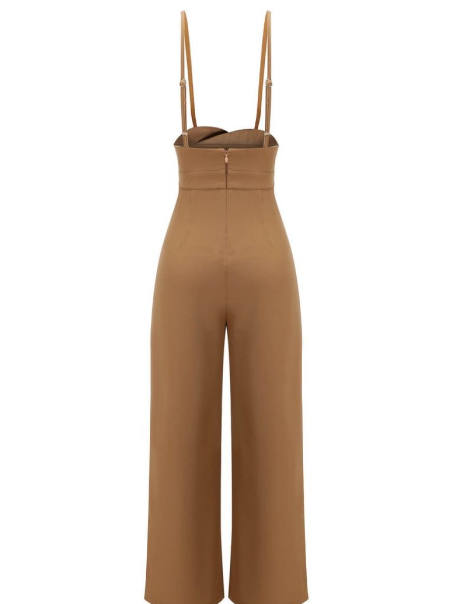 Clothing Retro Stage | 1930S Solid Suspender Jumpsuit Coffee