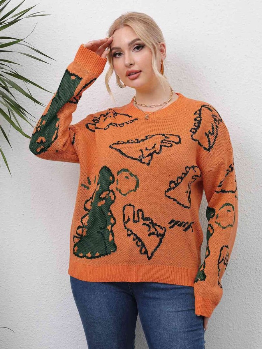 Clothing Retro Stage | [Plus Size] 1960S Knitted Animal Picture Solid Sweater