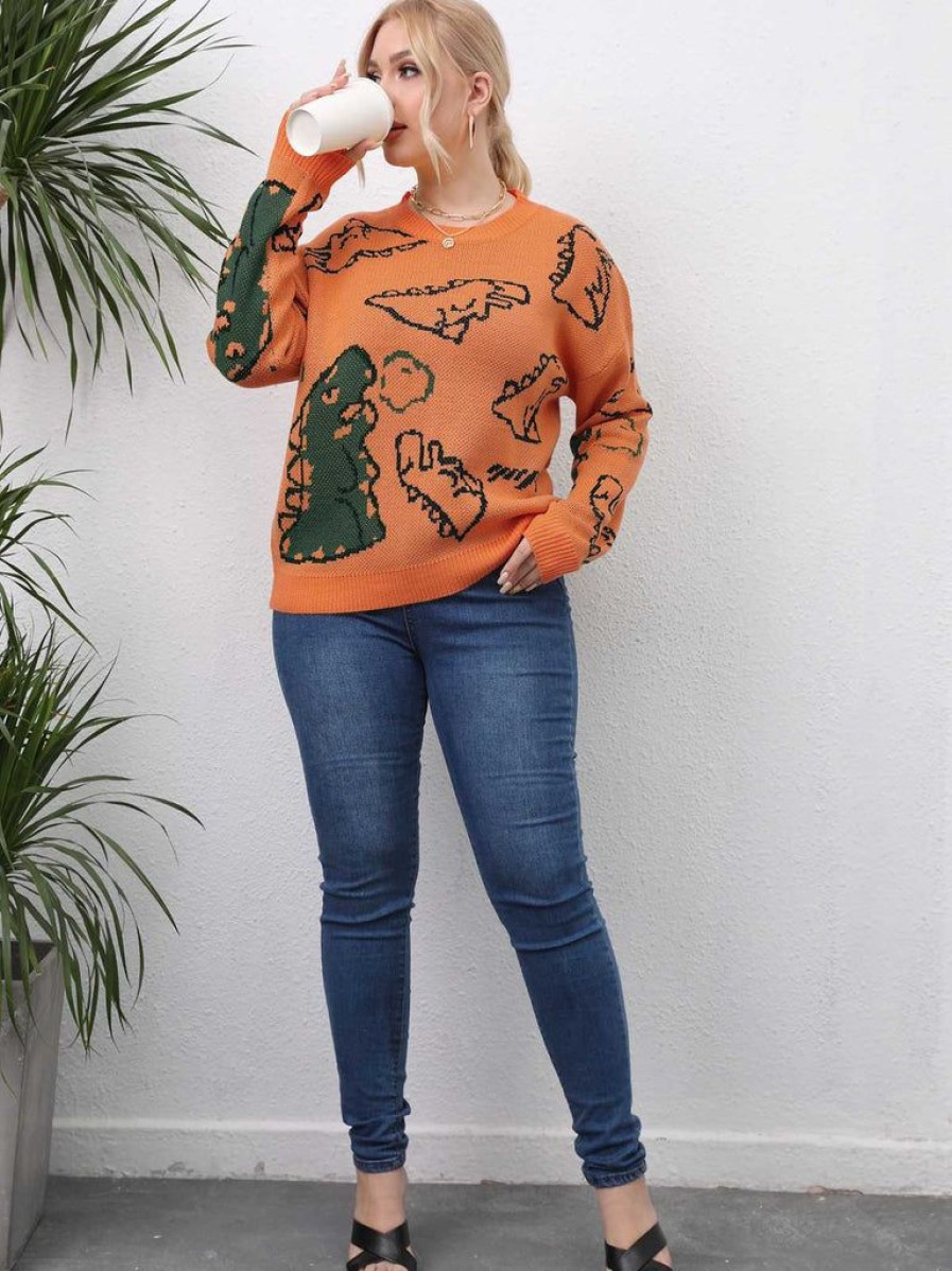 Clothing Retro Stage | [Plus Size] 1960S Knitted Animal Picture Solid Sweater