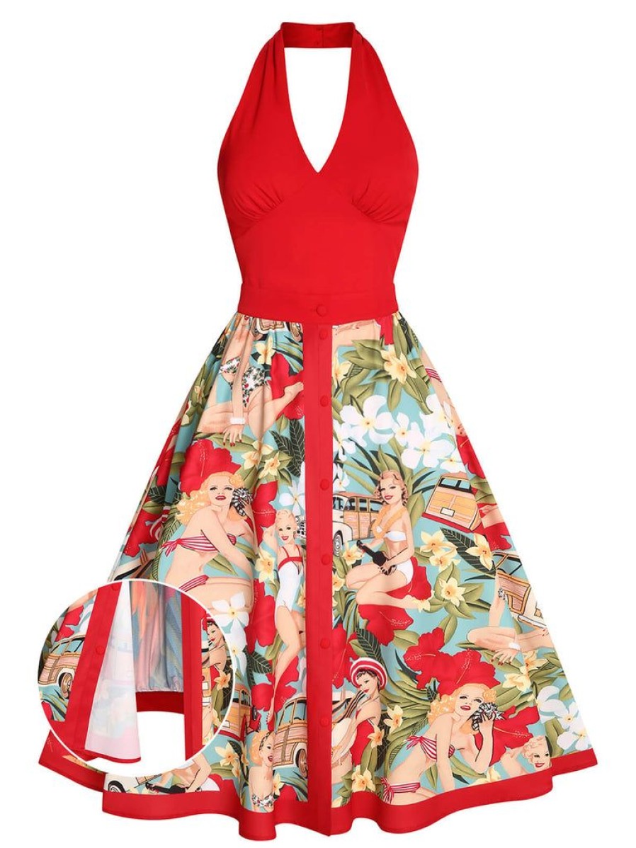 Clothing Retro Stage | 1950S Pin-Up Girls Romper & Skirt Red