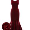 Clothing Retro Stage | 1930S Strap Velvet Mermaid Dress Wine Red